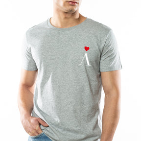 Personalized Heart Embroidered Grey T-Shirt