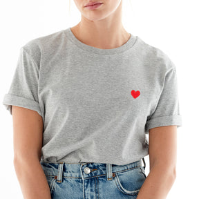 Heart Embroidered Grey T-Shirt