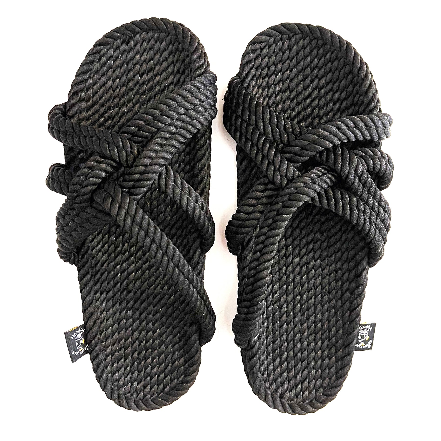 Black Slip On Rope Sandals