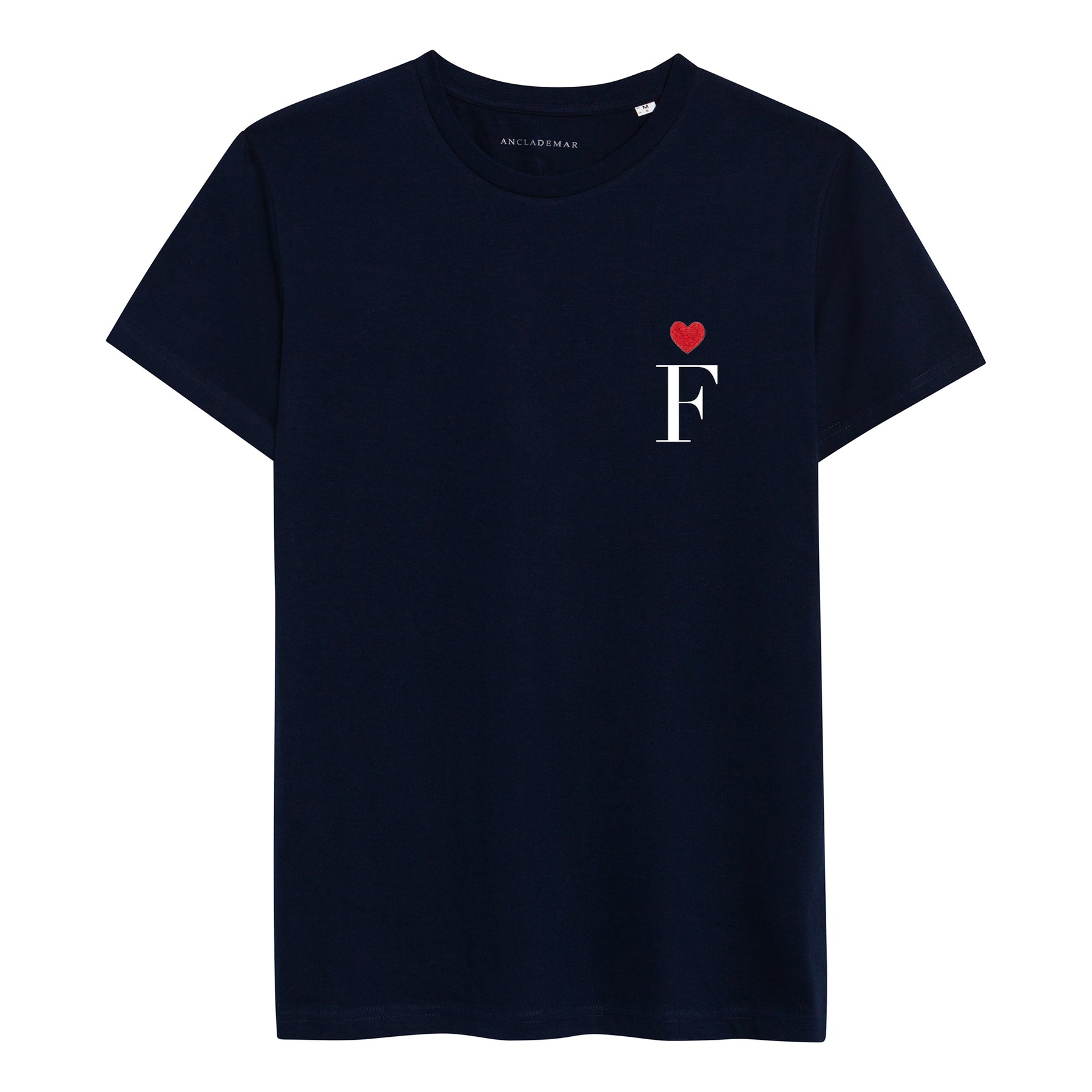 Personalized Heart Embroidered Navy T-Shirt