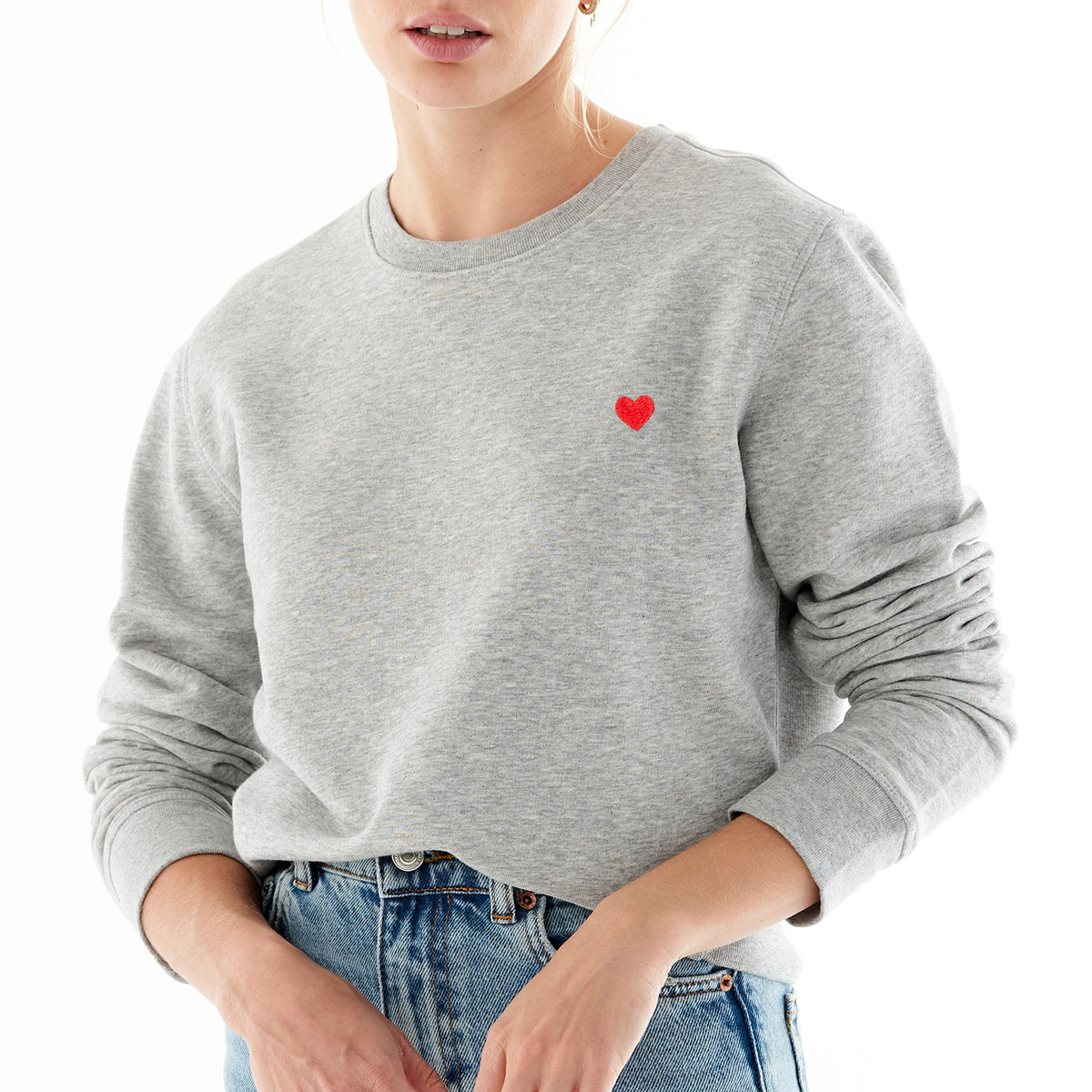 Heart Embroidered Grey Sweatshirt