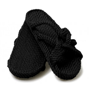 Black Slip On Rope Sandals